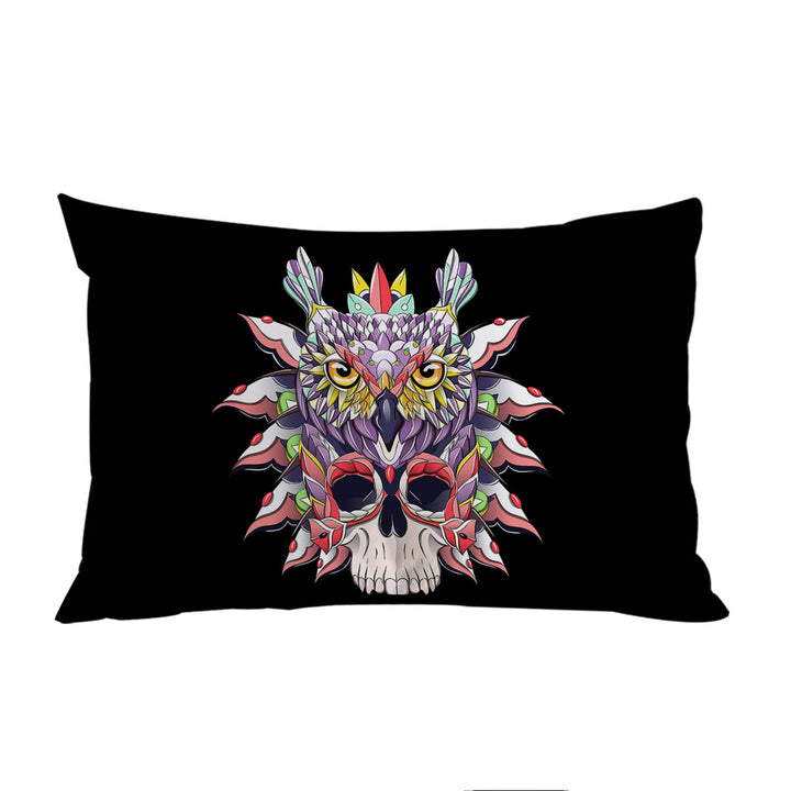 Colorful Owl and Skull Pillowcase