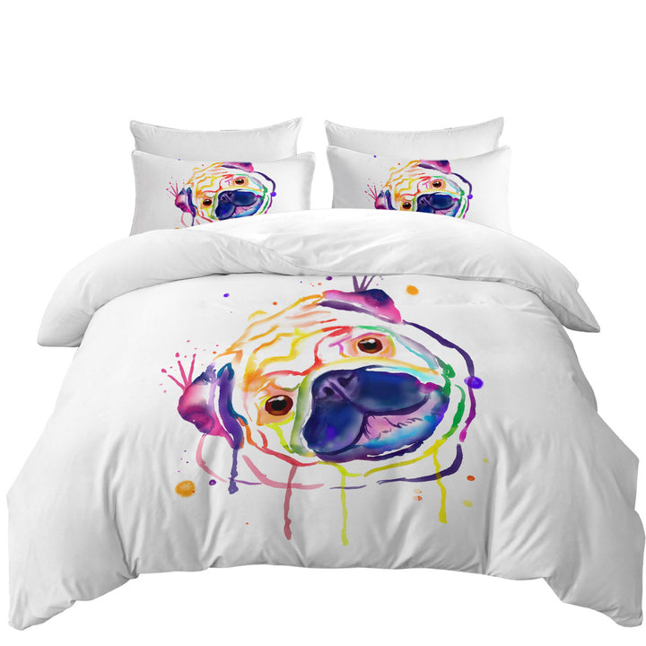Colorful Painted Pug Duvet Cover Queen