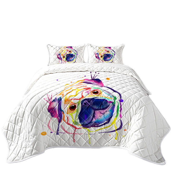 Colorful Painted Pug King Size Quilt Sets