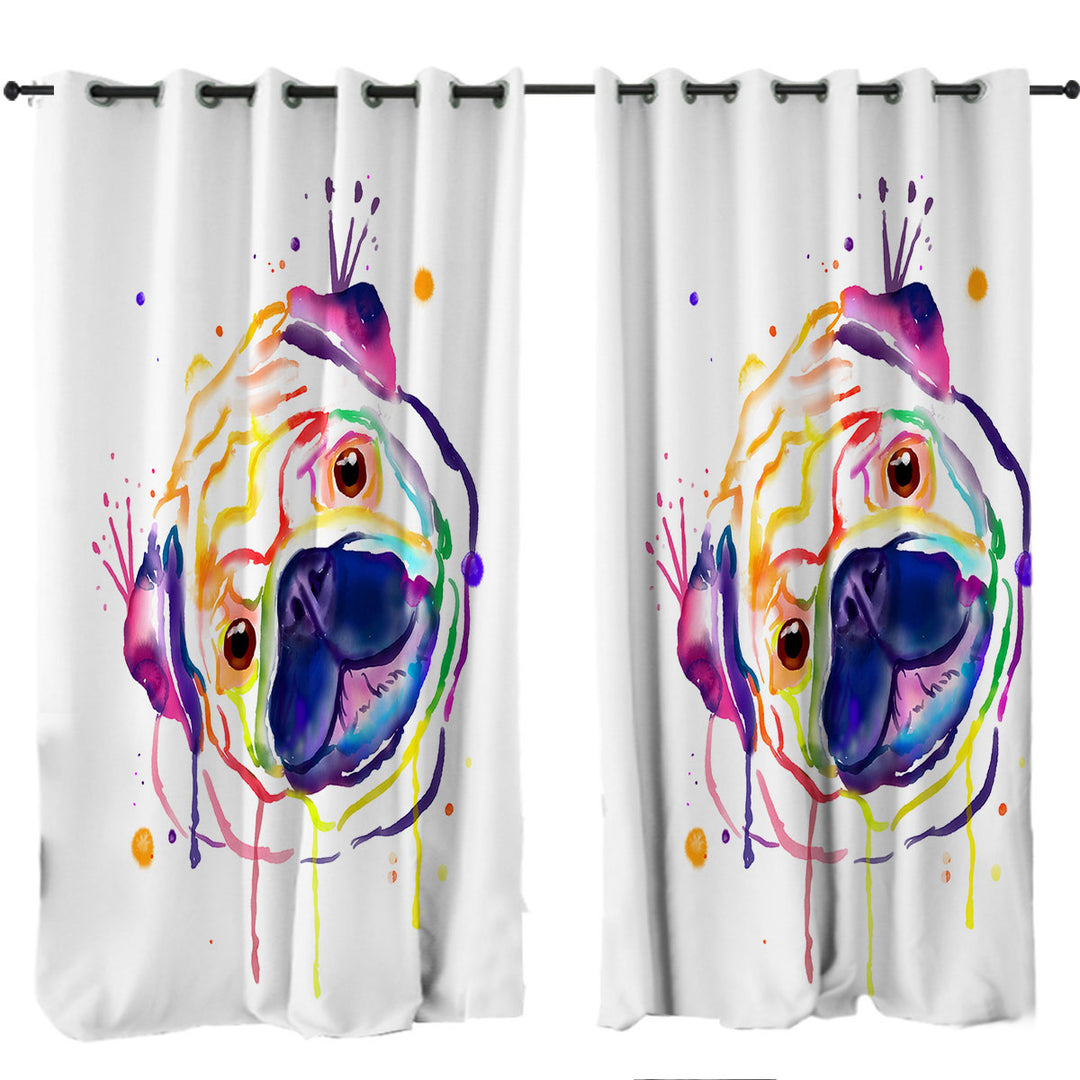 Colorful Painted Pug Made to Measure Curtains