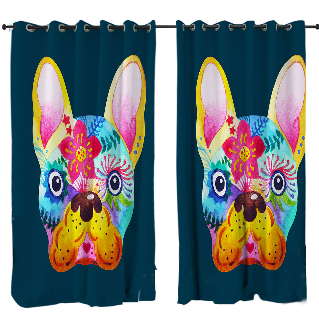 Colorful Painting of French Bulldog Curtains for Bedroom
