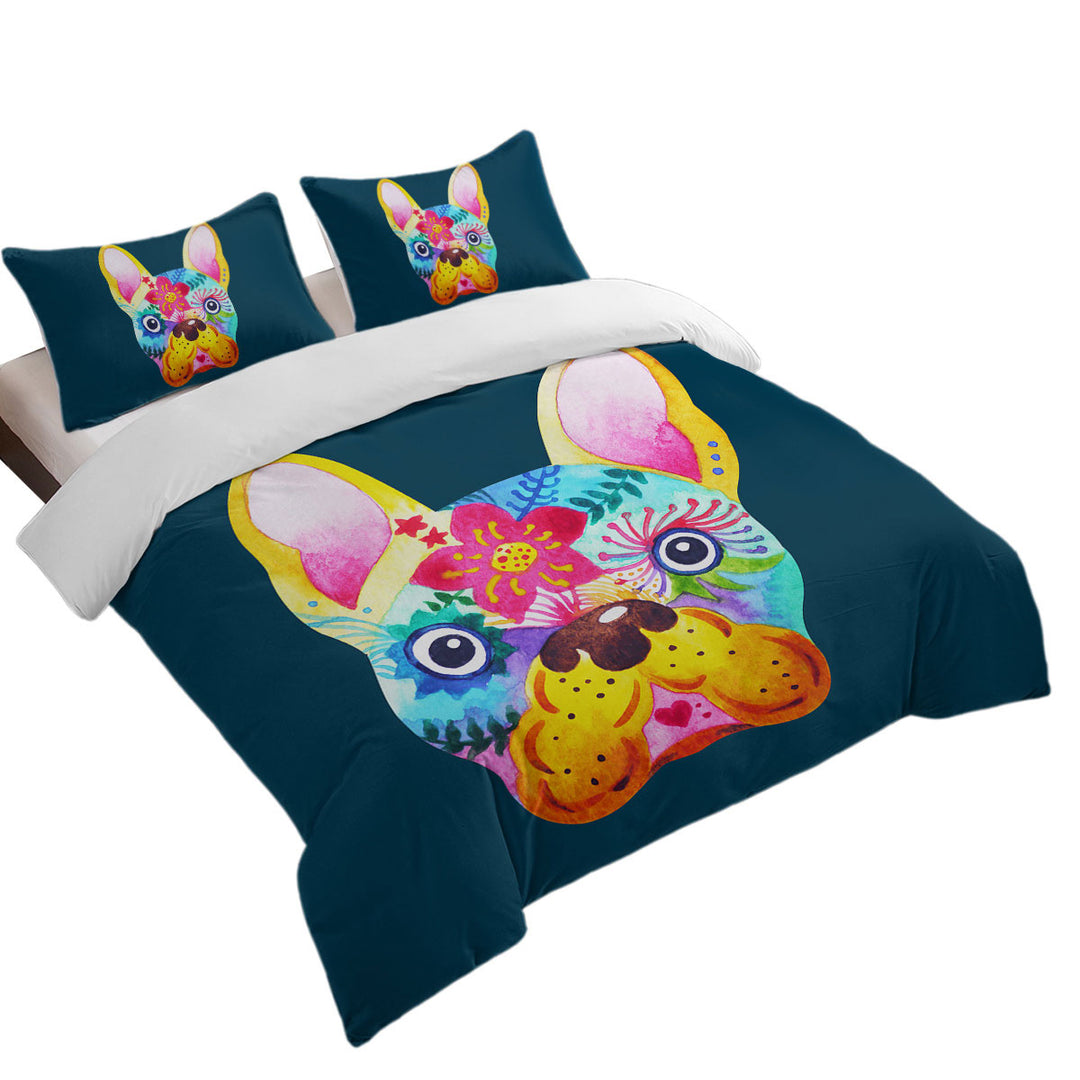 Colorful Painting of French Bulldog Duvet Cover Queen