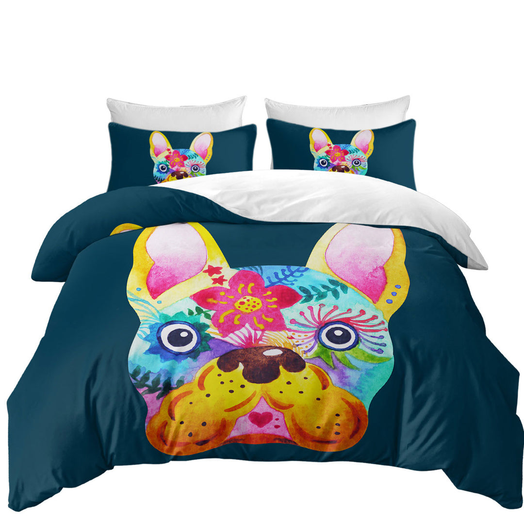 Colorful Painting of French Bulldog Duvet Covers King
