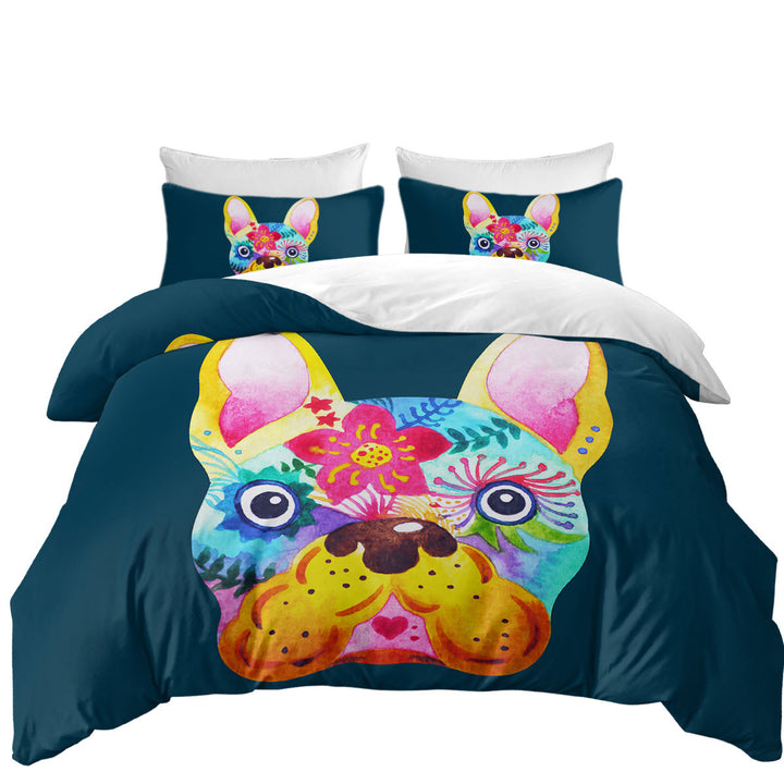 Colorful Painting of French Bulldog Duvet Covers King