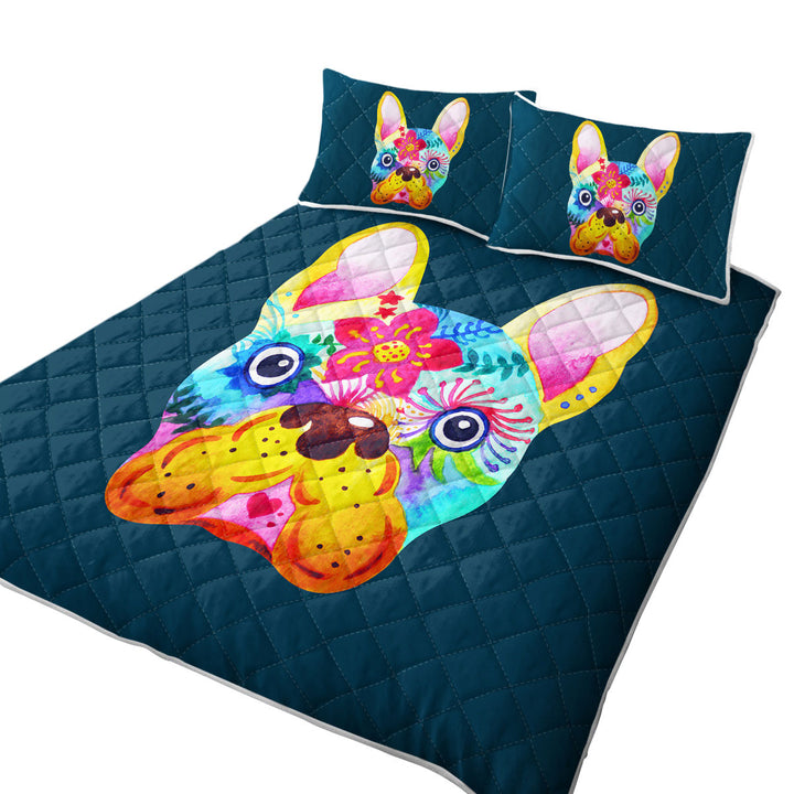 Colorful Painting of French Bulldog Quilts for Beds