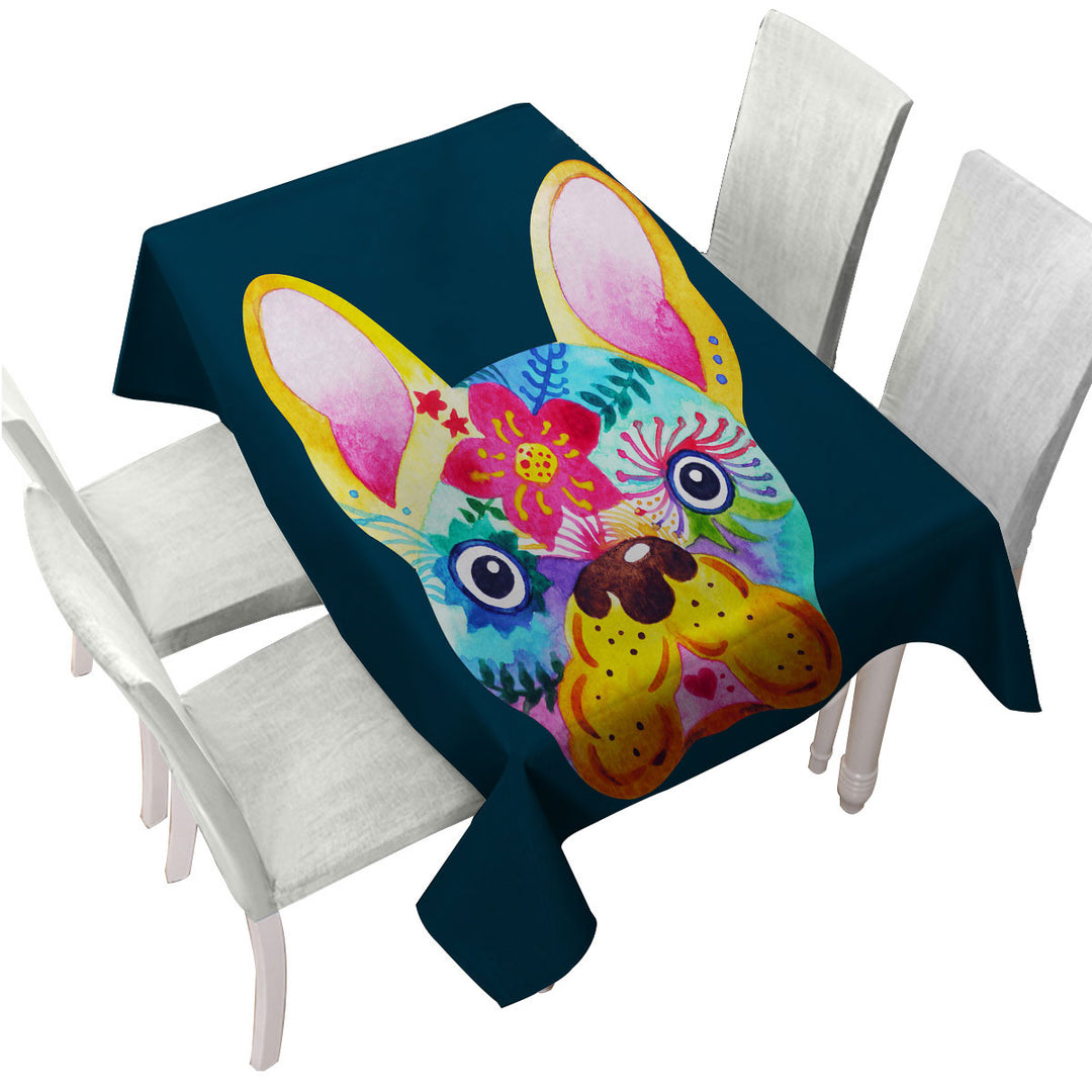 Colorful Painting of French Bulldog Table Cover
