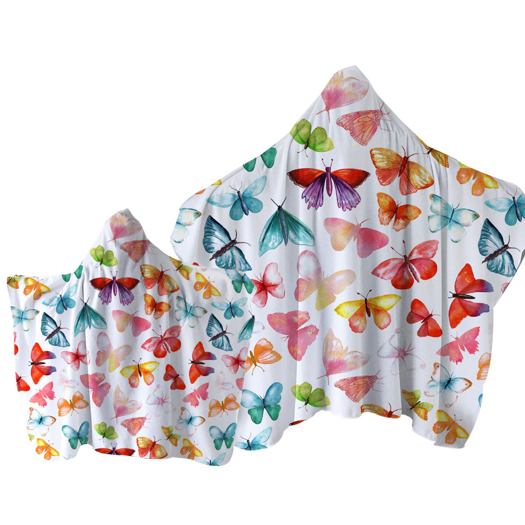 Colorful Pastel Colors Butterflies Towel with Hood