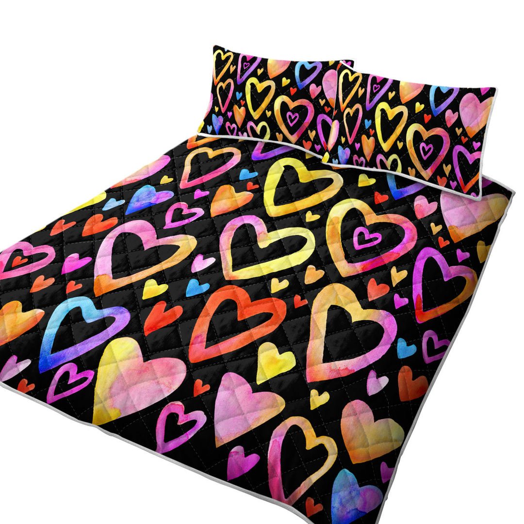 Colorful Pastel Hearts California King Quilt Sets