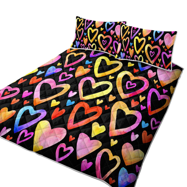 Colorful Pastel Hearts California King Quilt Sets