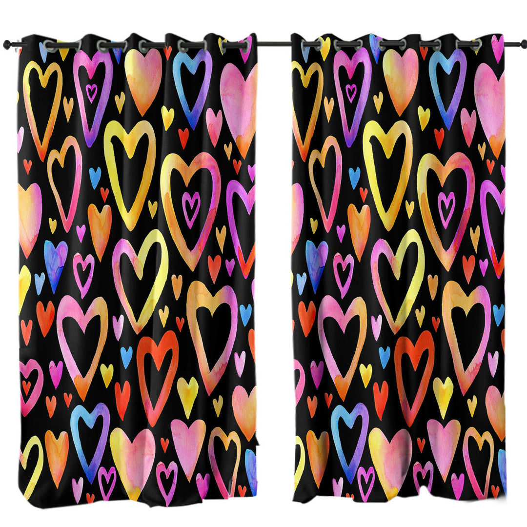 Colorful Pastel Hearts Window Curtains