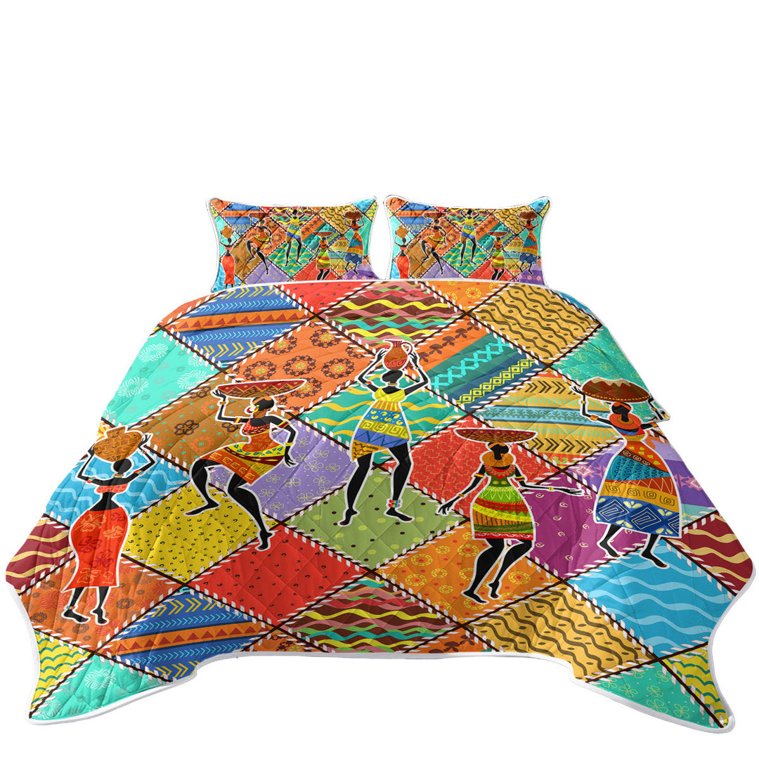 Colorful Patches and African Women King Size Quilt Sets