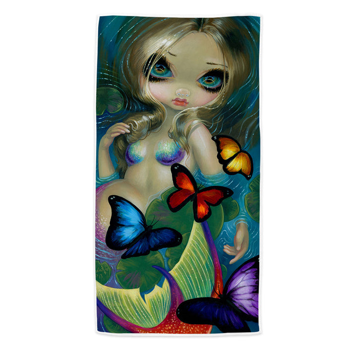 Colorful Pool Towels  Fantasy Mermaid with Butterflies