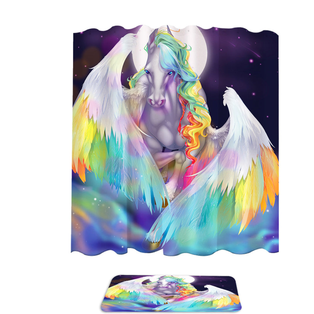 Colorful Rainbow Space Starlight Pegasus Shower Curtain