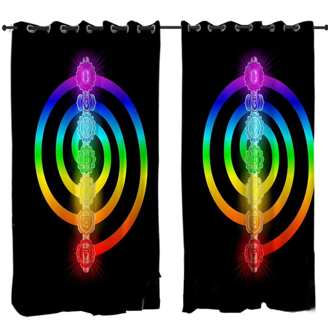 Colorful Rainbow Spiritual Oriental Symbols Curtains