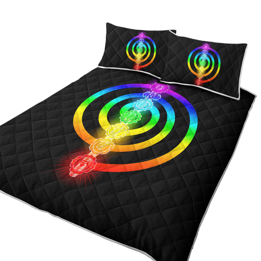 Colorful Rainbow Spiritual Oriental Symbols King Size Bedspreads