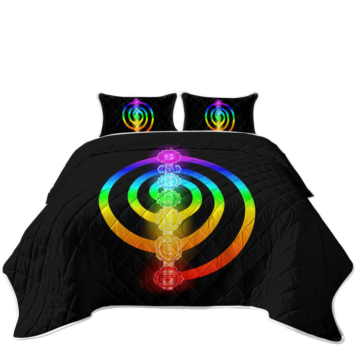 Colorful Rainbow Spiritual Oriental Symbols Summer Quilt