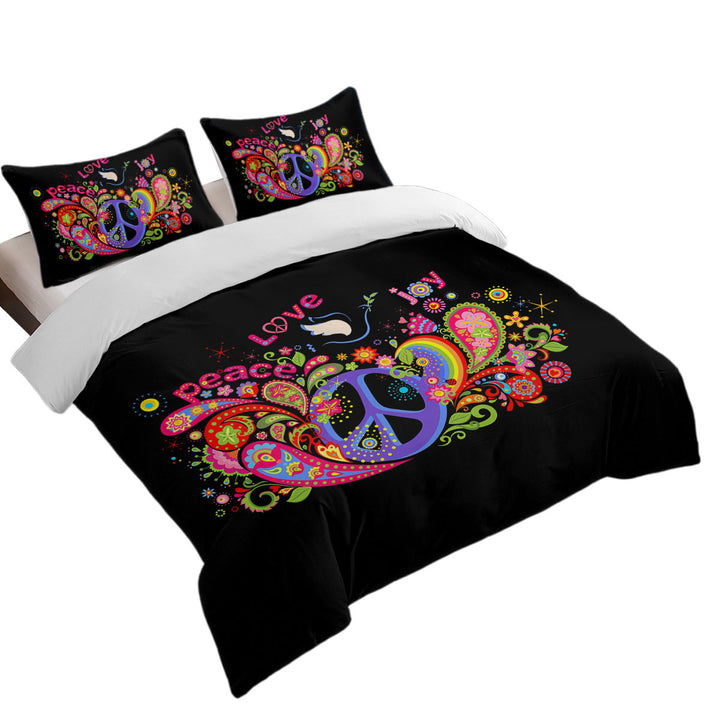 Colorful Retro Sign Peace Love and Joy Coverlets