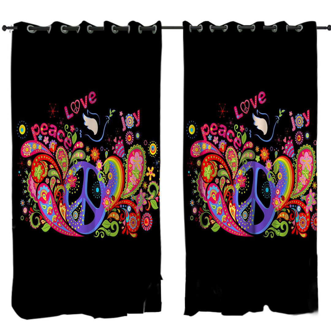 Colorful Retro Sign Peace Love and Joy Drapes for Living Room