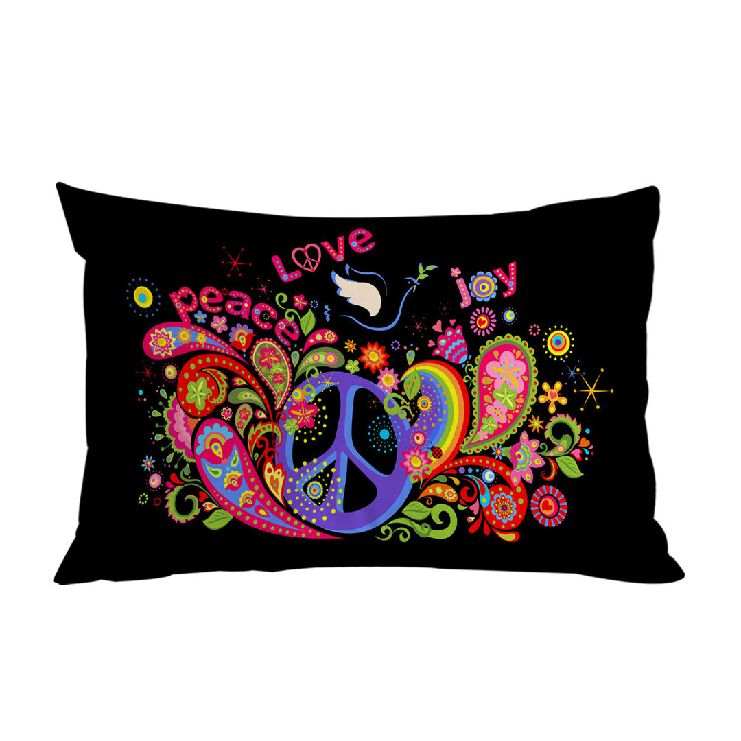 Colorful Retro Sign Peace Love and Joy Pillowcase