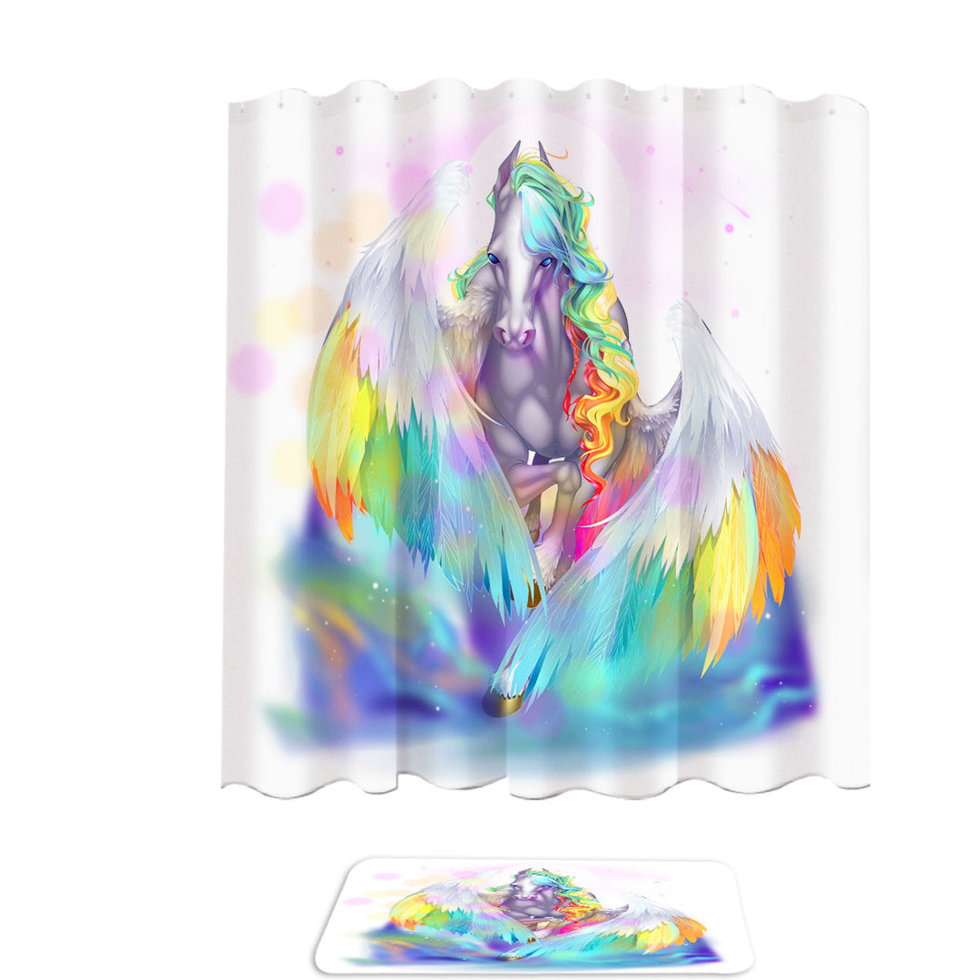 Colorful Shower Curtains Rainbows and Starlight Pegasus