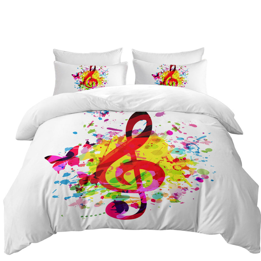 Colorful Splash Treble Clef and Butterflies Coverlets