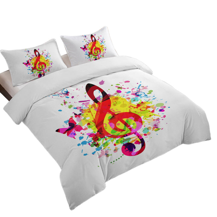 Colorful Splash Treble Clef and Butterflies Duvet Cover