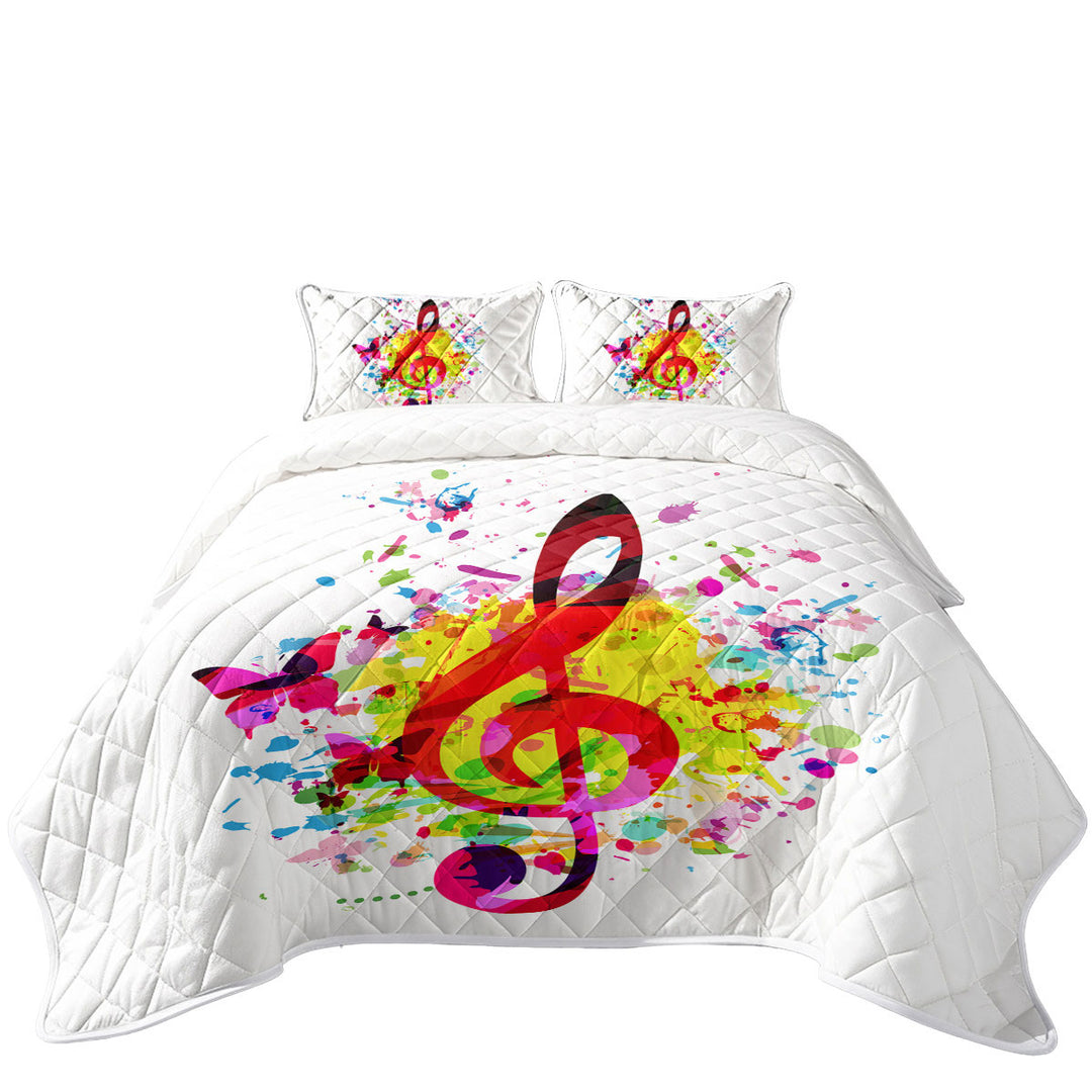 Colorful Splash Treble Clef and Butterflies King Size Quilt