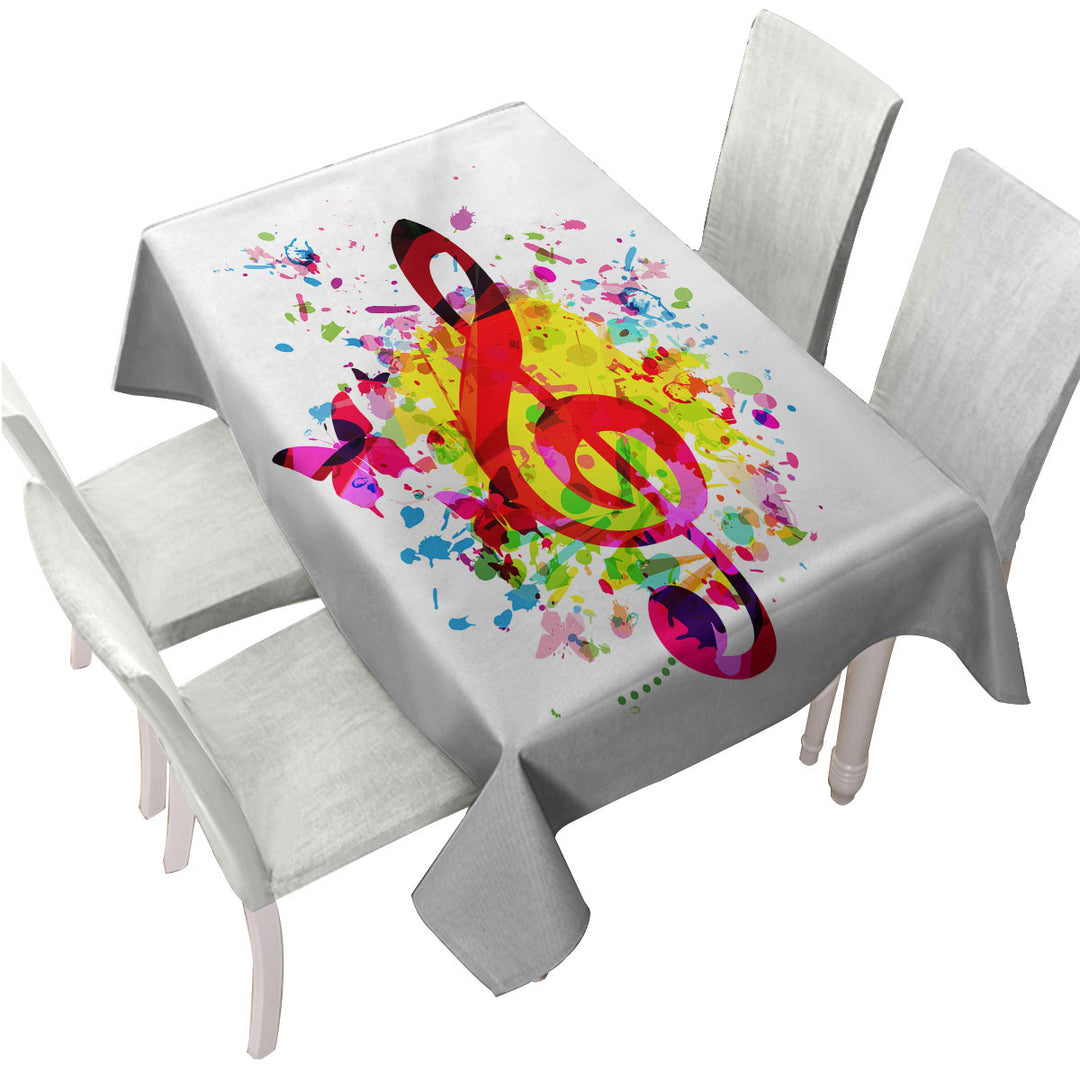Colorful Splash Treble Clef and Butterflies Tablecloths