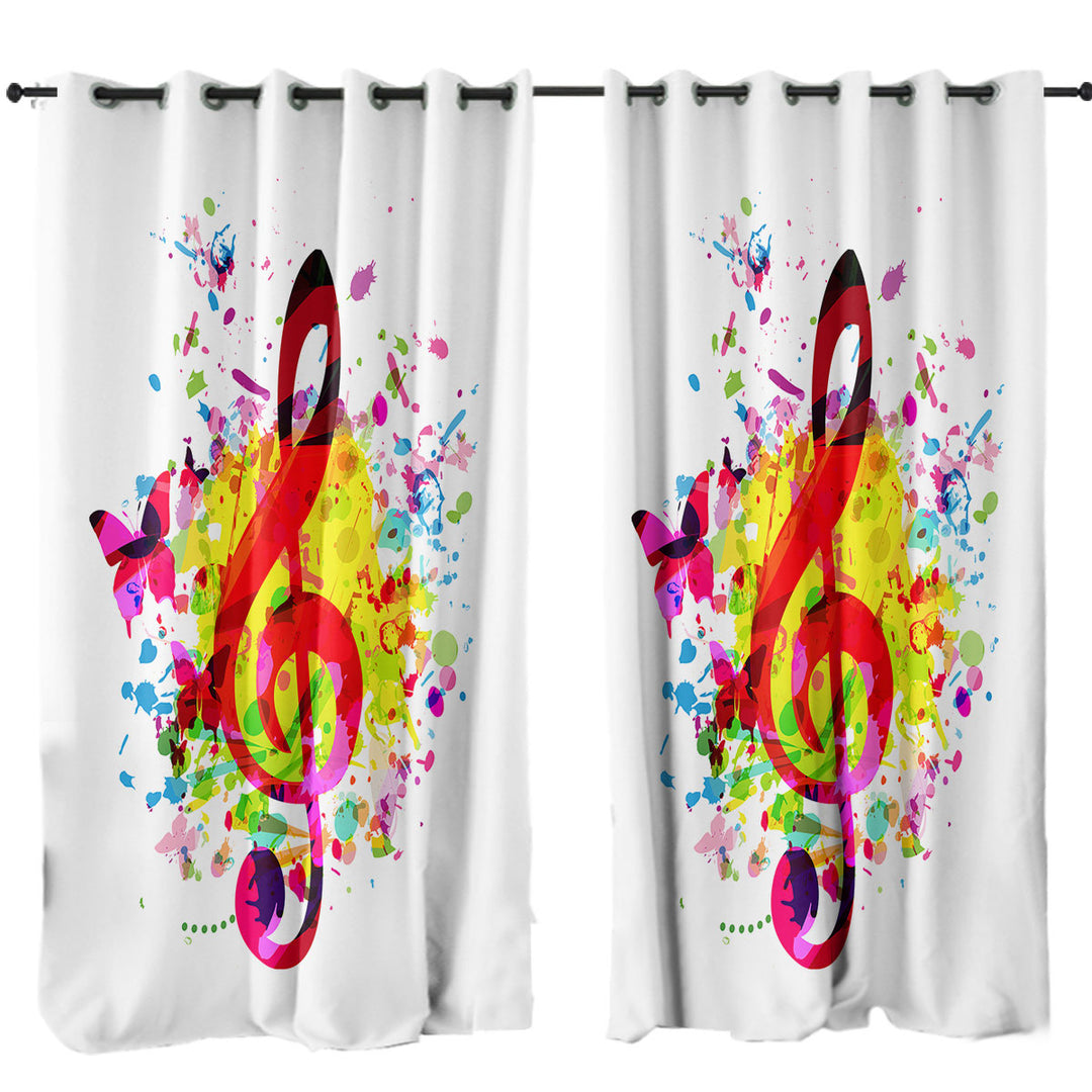 Colorful Splash Treble Clef and Butterflies Window Curtains