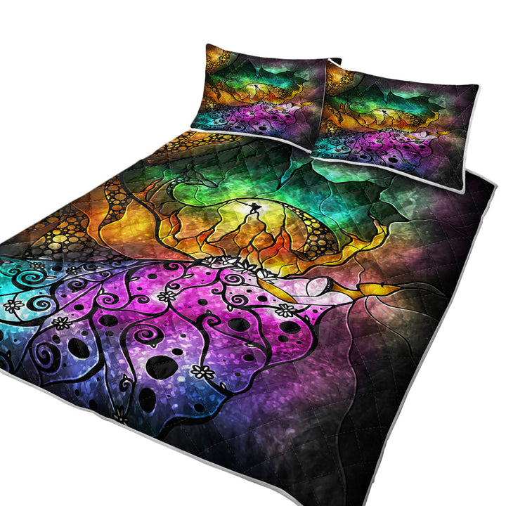 Colorful Stained Glass Fairy Tale Sleeping Beauty Bed Coverlets