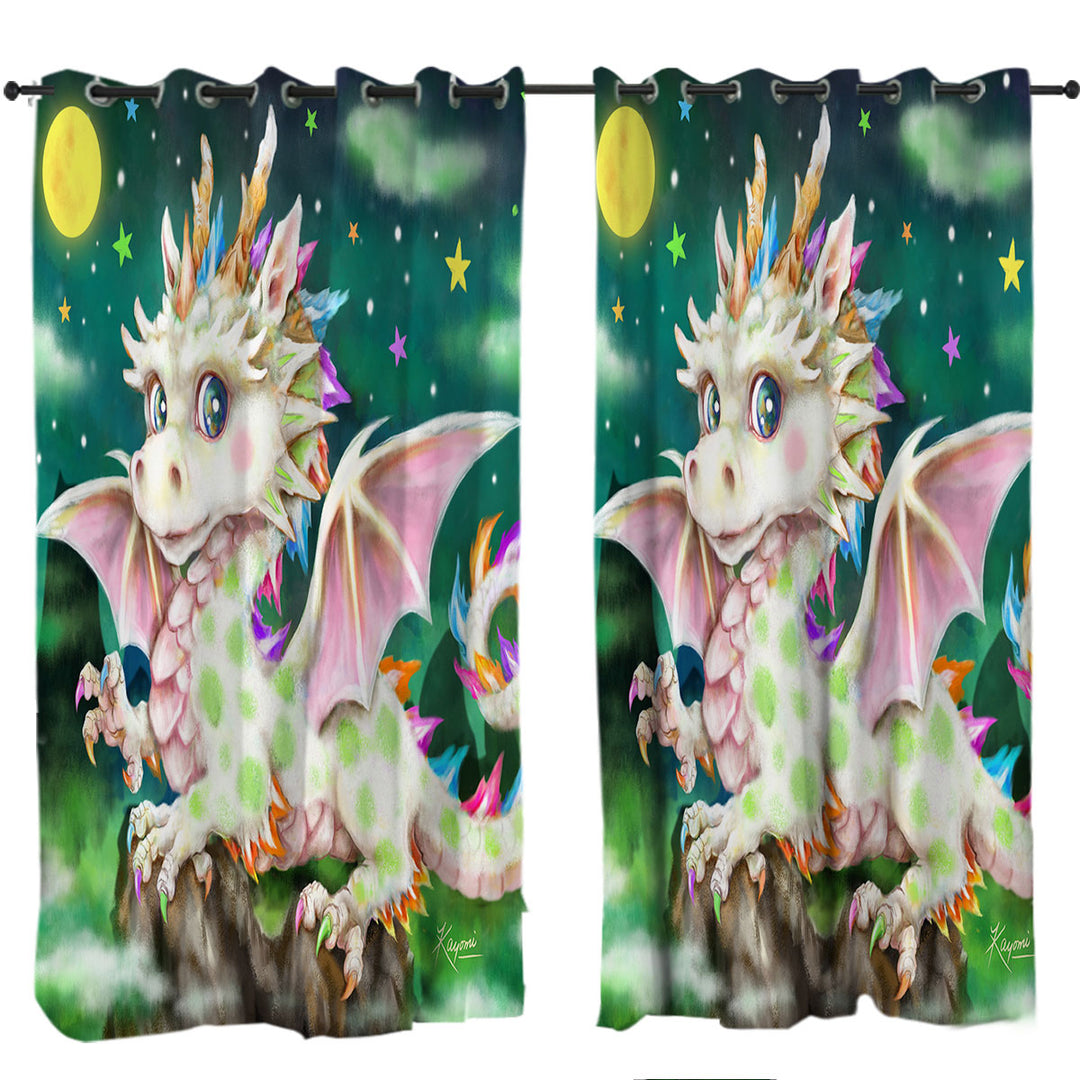 Colorful Stars Moon and Magical Dragon Curtain