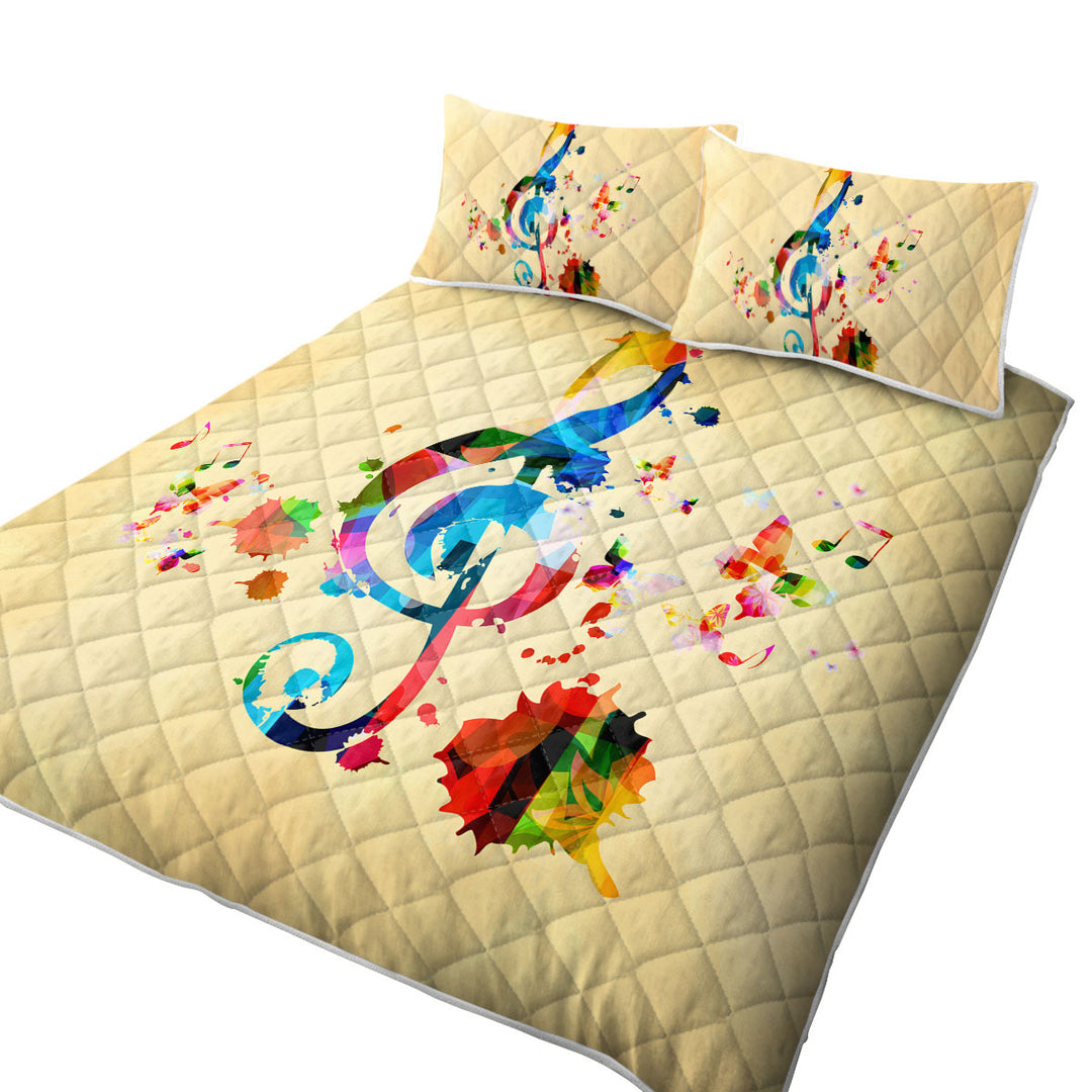 Colorful Treble Clef and Music Notes King Quilt