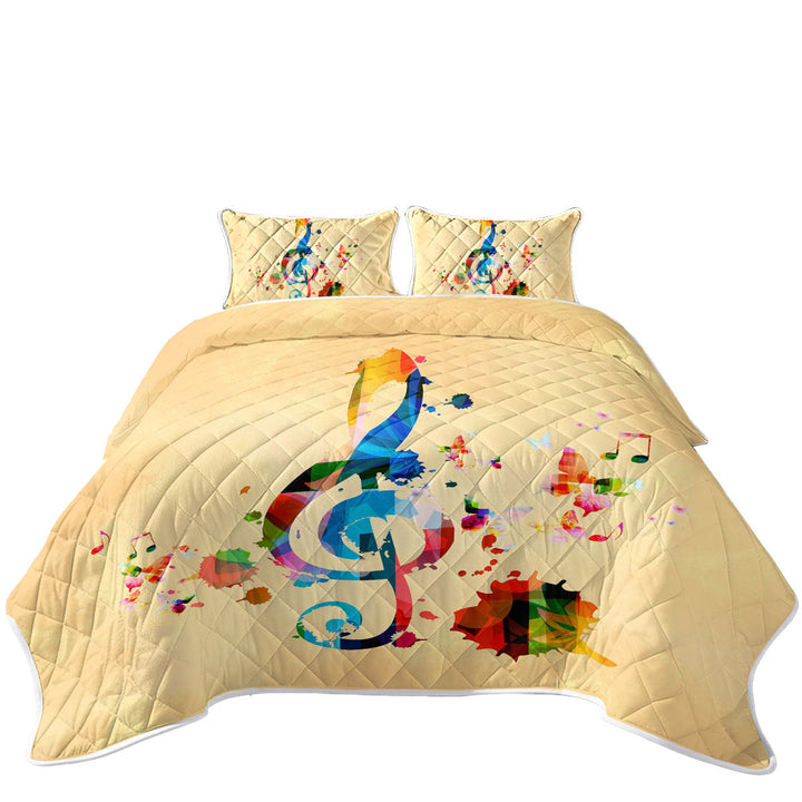 Colorful Treble Clef and Music Notes King Size Bedspreads