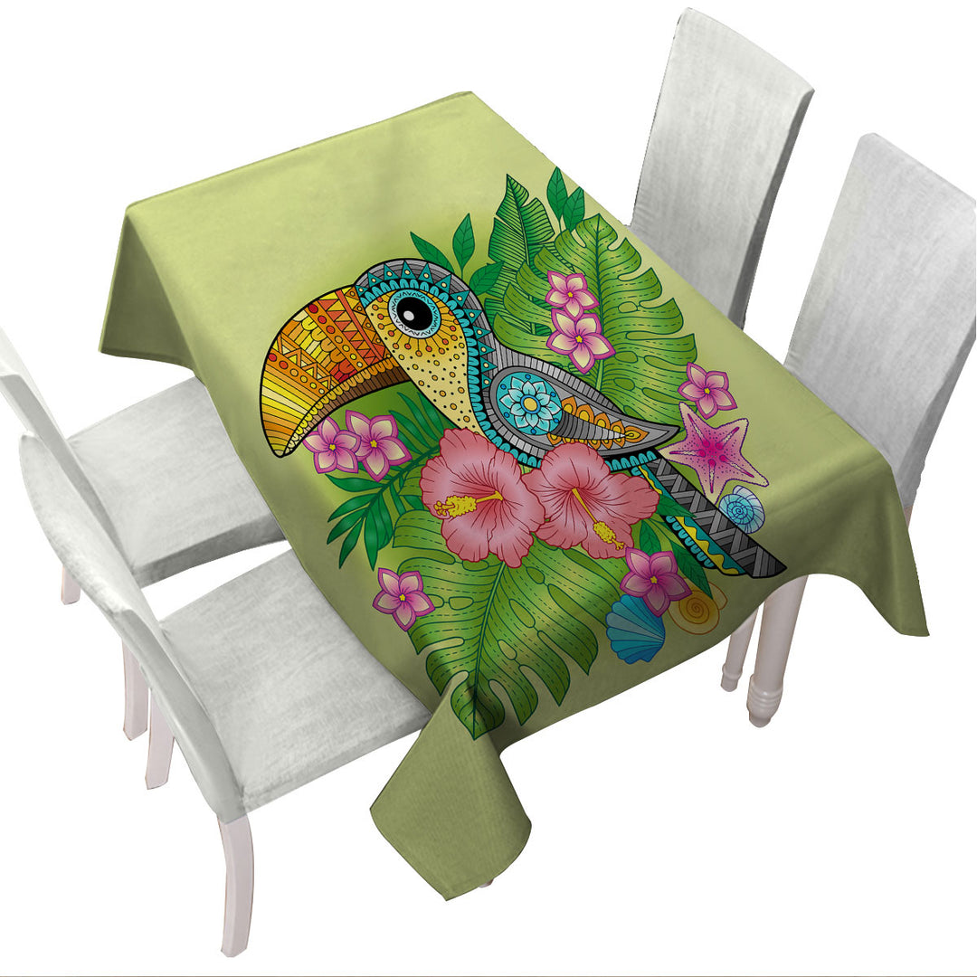 Colorful Tropical Flowers and Toucan Tablecloths