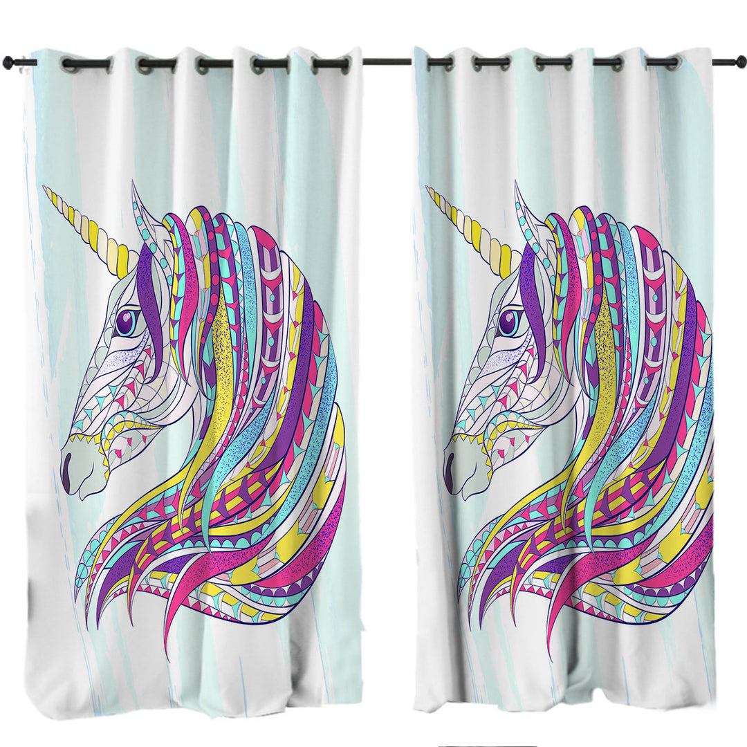 Colorful Unicorn Drawing Curtain