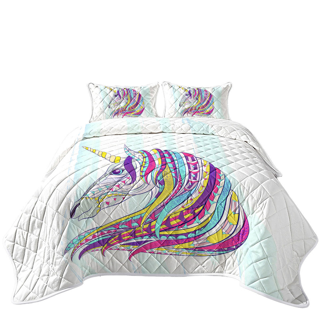 Colorful Unicorn Drawing Quilt