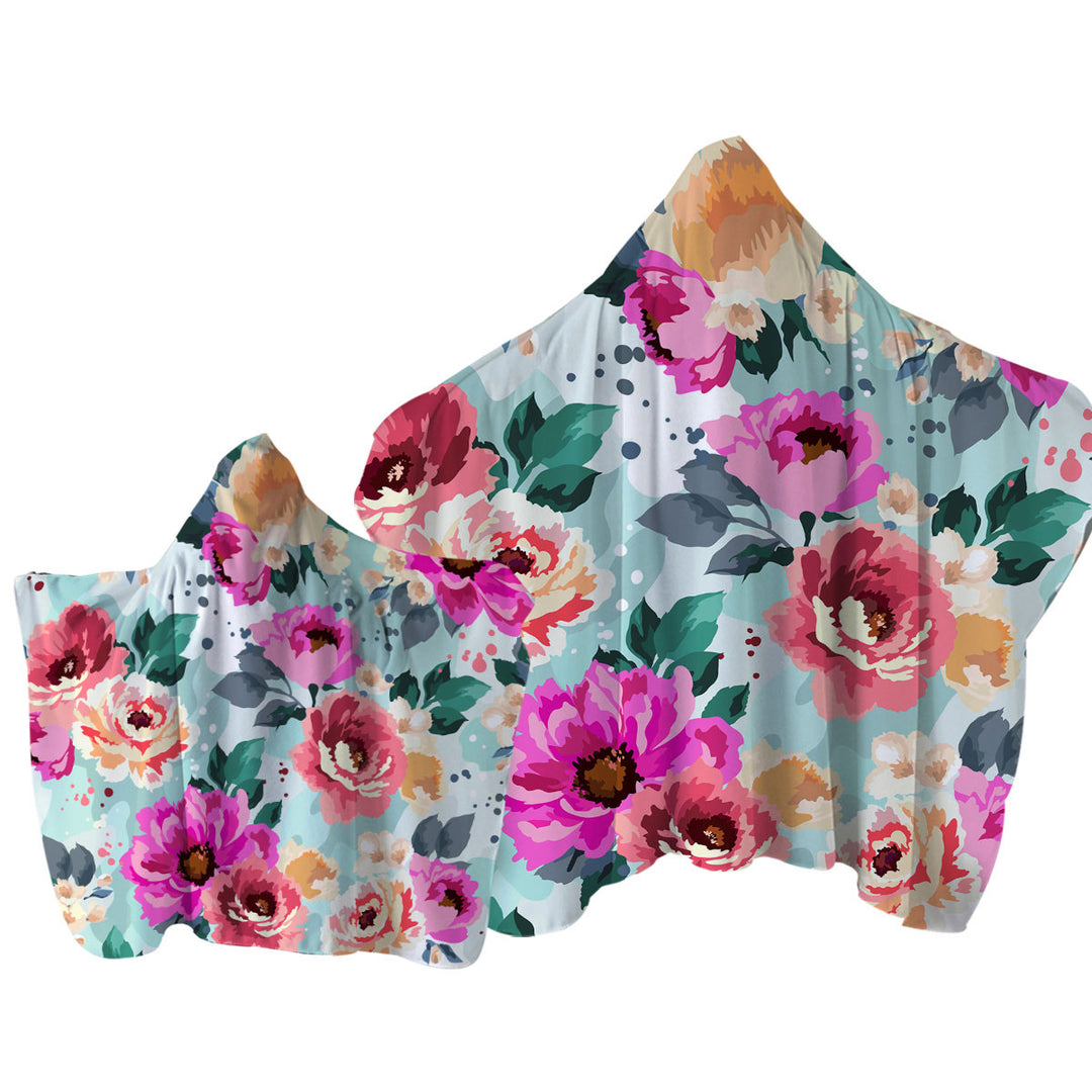 Colorful Vivid Flowers Hooded Beach Towel