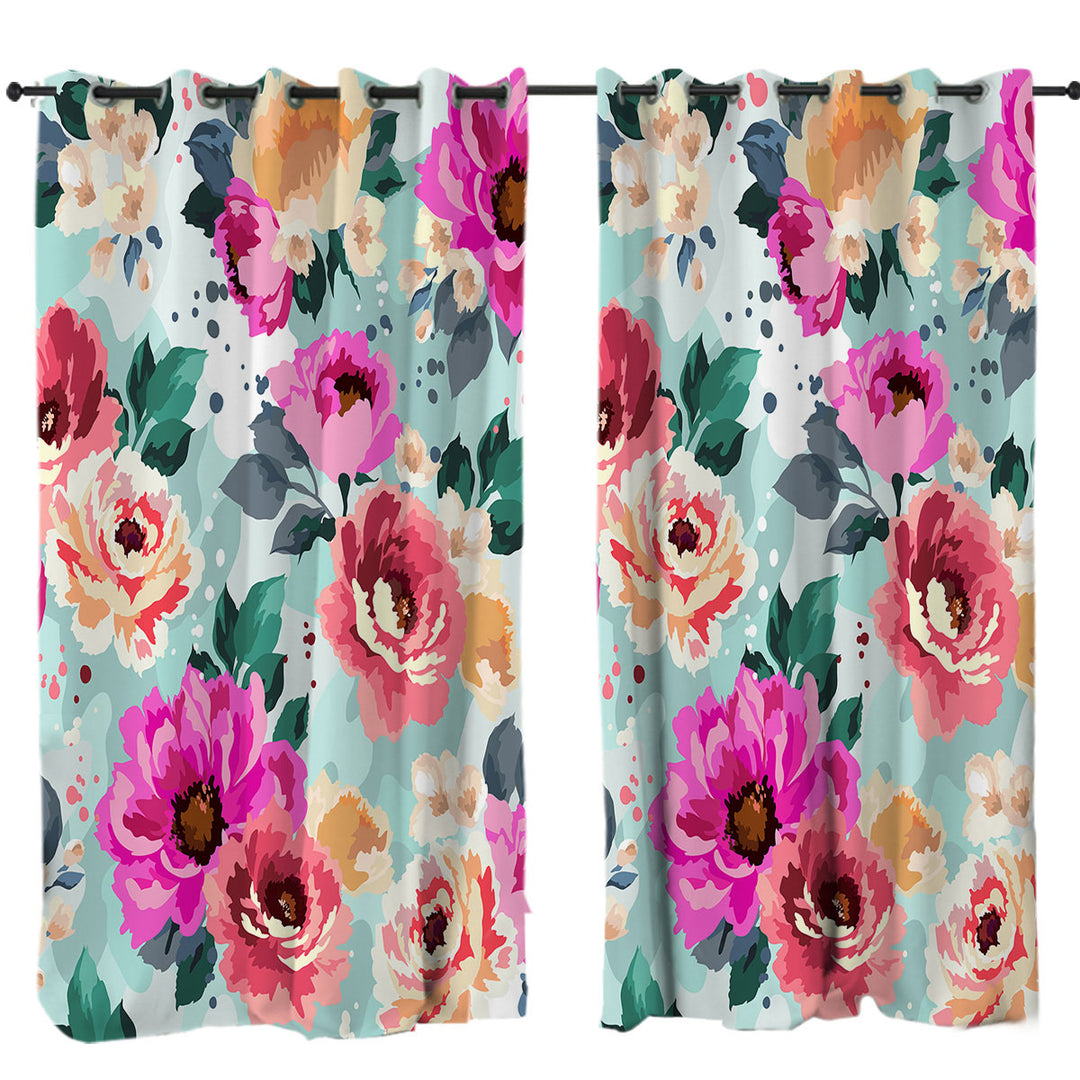 Colorful Vivid Flowers Window Curtains
