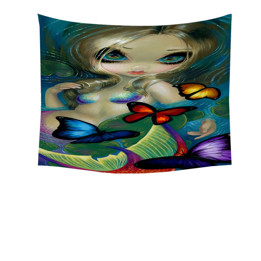 Colorful Wall Decor Tapestry Fantasy Mermaid with Butterflies