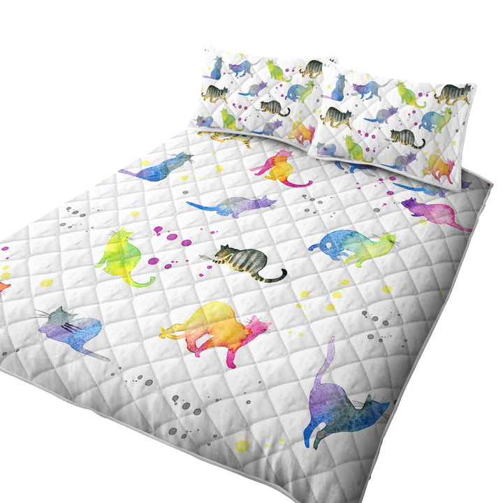 Colorful Water colored Cats Twin Quilt