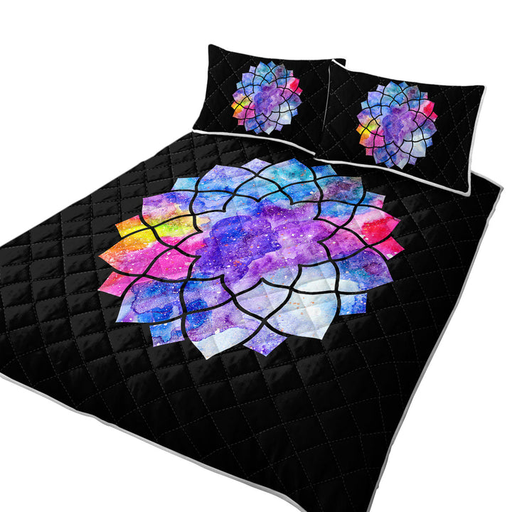 Colorful Watercolor Mandala Star Summer Quilt