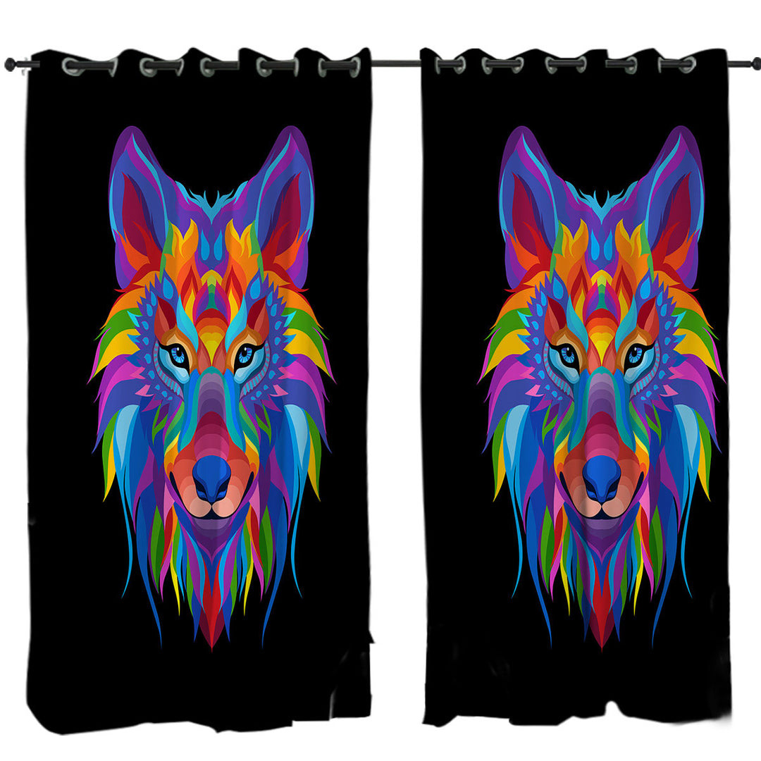 Colorful Wolf Face Curtains