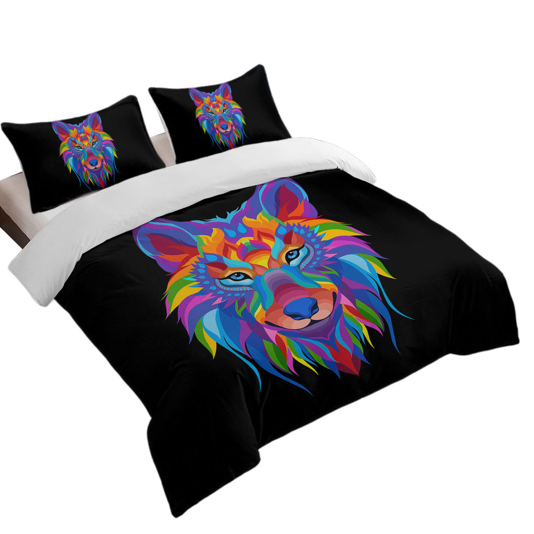 Colorful Wolf Face Duvet Cover