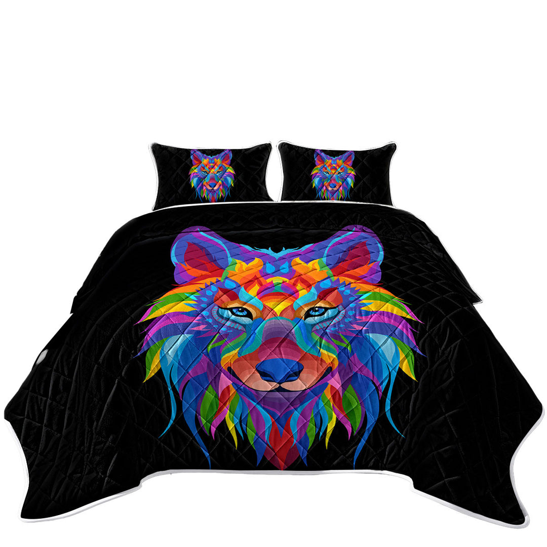 Colorful Wolf Face Quilts