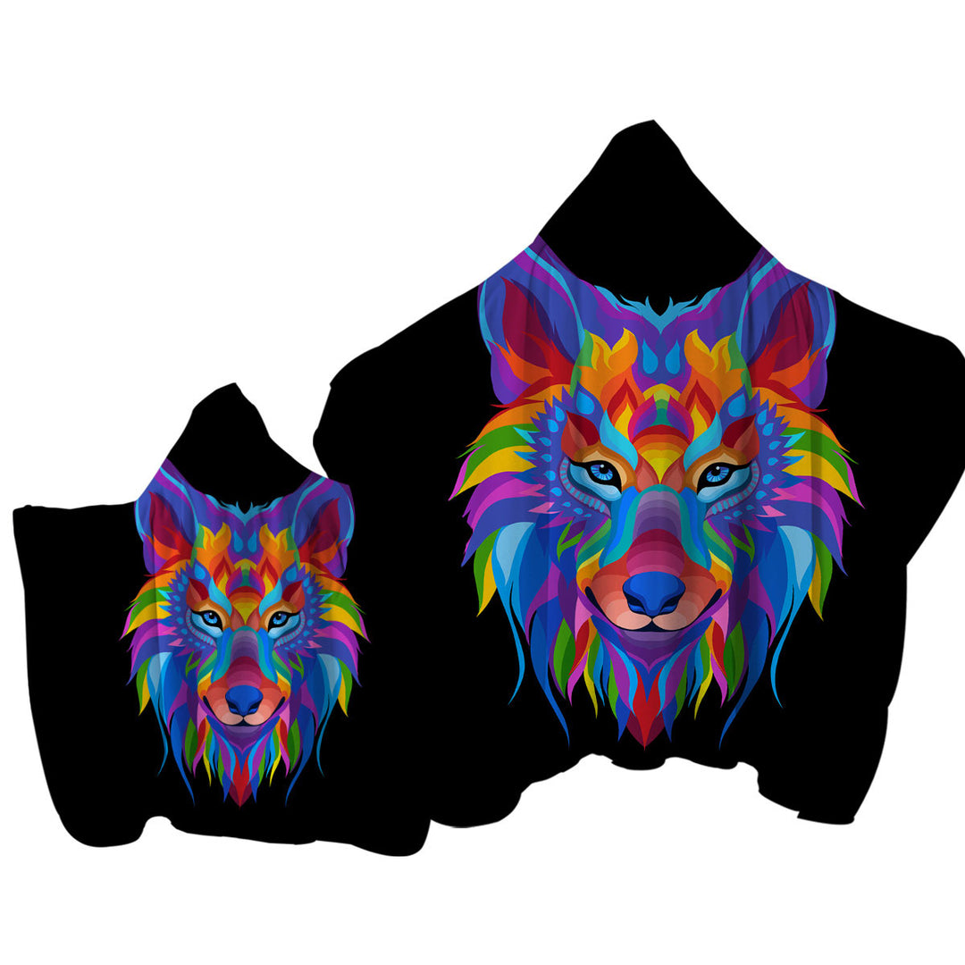 Colorful Wolf Face Towel with Hood