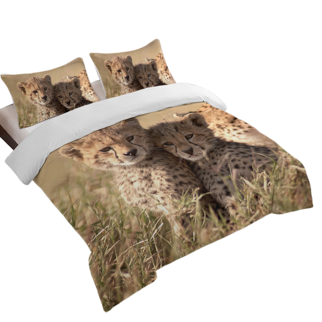 Comforter Cover with Adorable Wild Cheetah Cubs