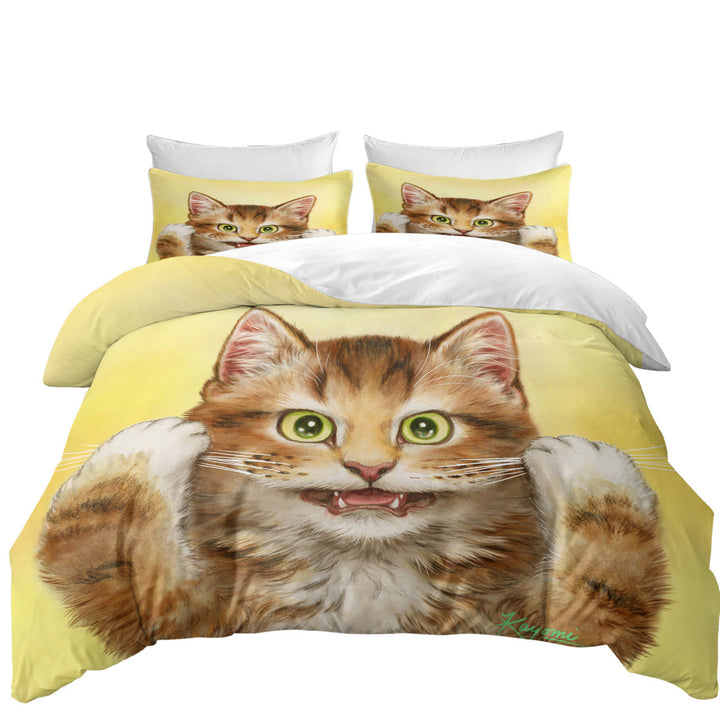 Comforter Cover with Beautiful Cats Art Paintings Funny Face Kitten