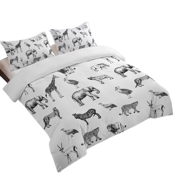 Comforter Cover with Black and White African Wildlife Animals