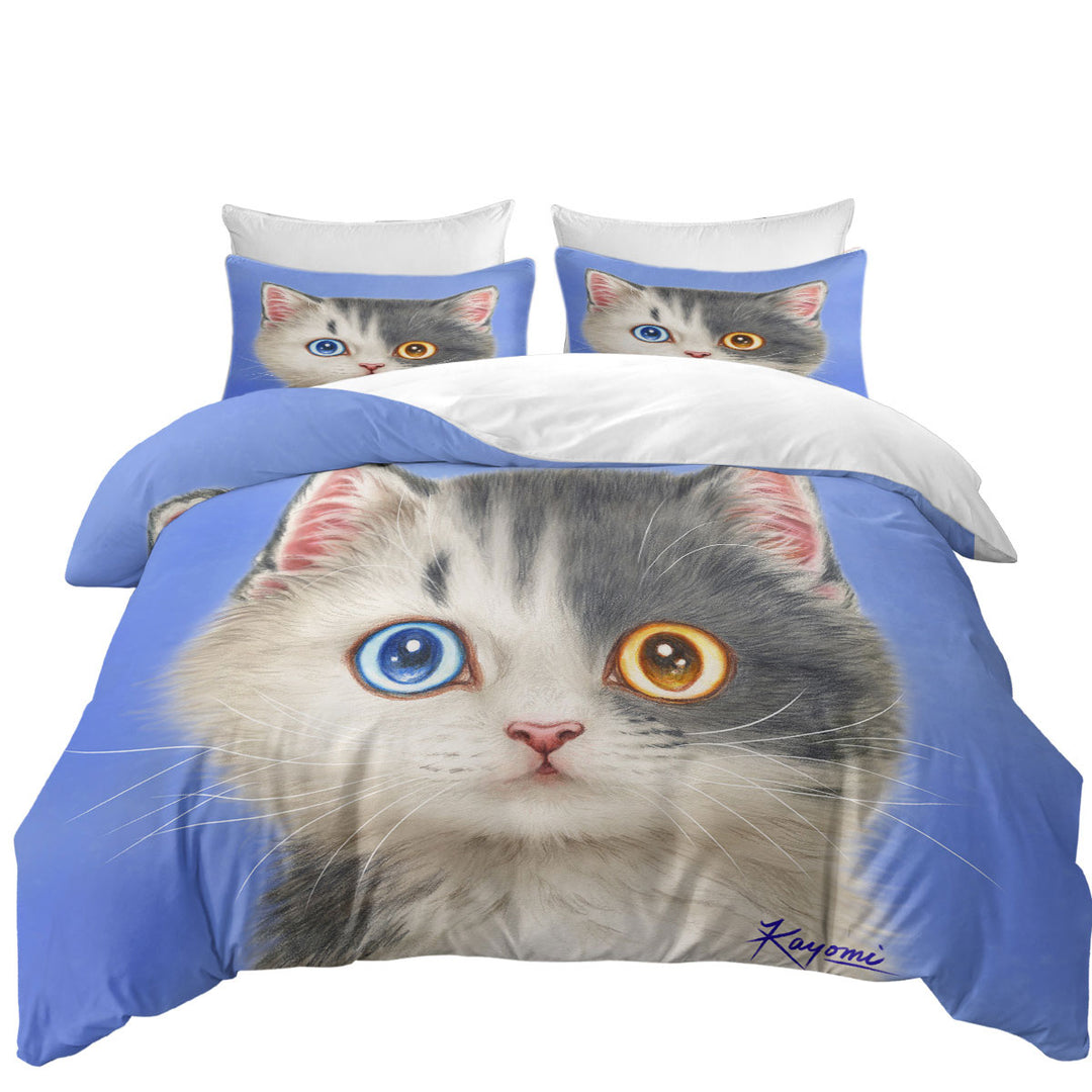 Comforter Cover with Black and White Beautiful Kitten Cat