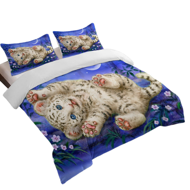Comforter Cover with Cute Painting for Kids Baby White Tiger